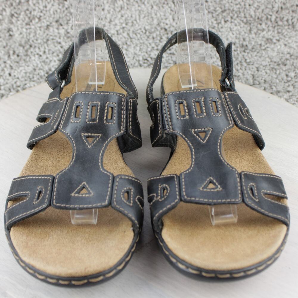Clarks Collection Leisa Strappy Comfort Sandals Black Leather Womens 9 - Picture 2 of 7